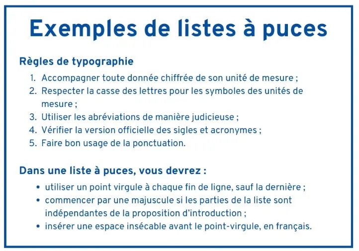 Exemple de typographie des listes à puces