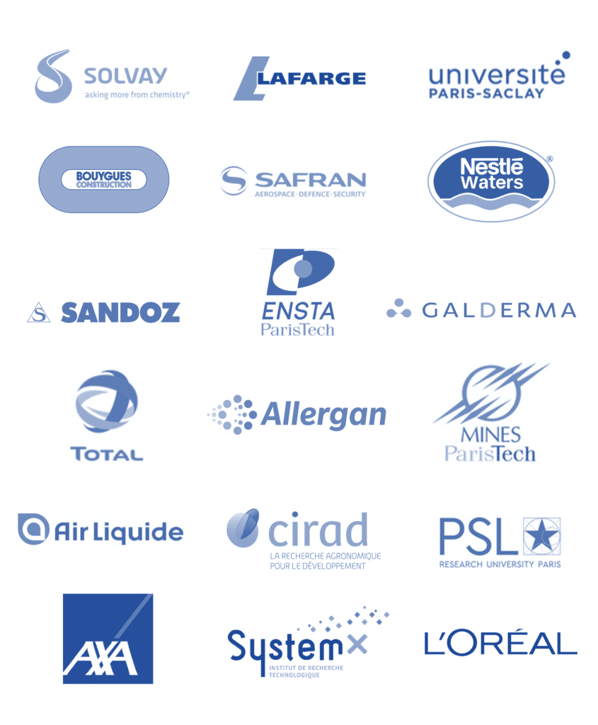 Exemples de clients Agent Majeur : AXA, Air liquide, Sandoz, Solvay, Lafarge, Total, Allergan, CIrad, Mines ParisTech