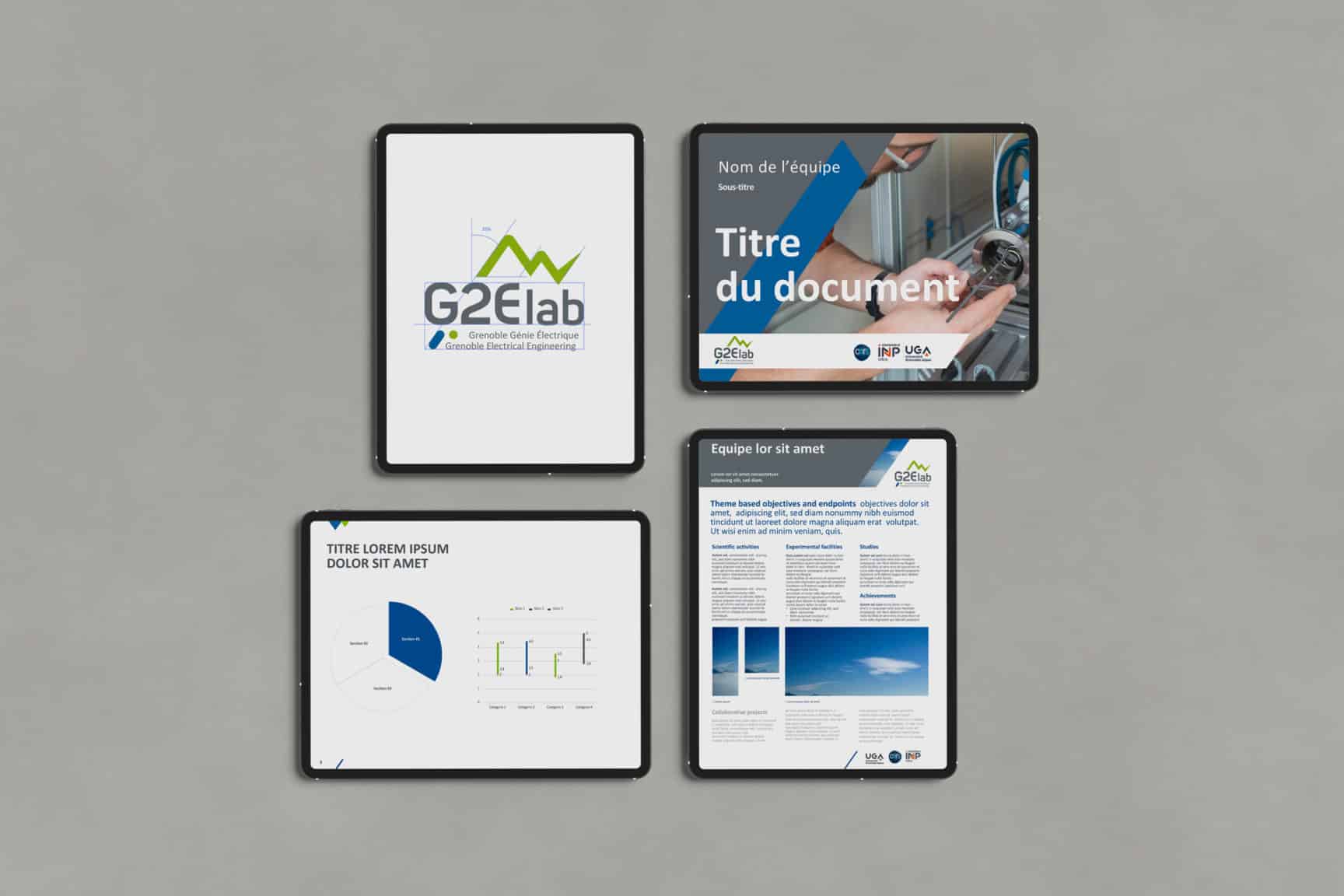 Nouvelle identité visuelle pour G2Elab : extraits de leur charte graphique